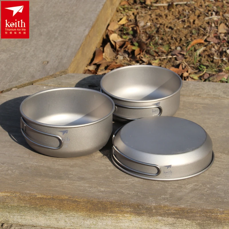Camping Outdoor Cooking Equipment - Keith-Titanium Cookware Set com alça dobrável,
