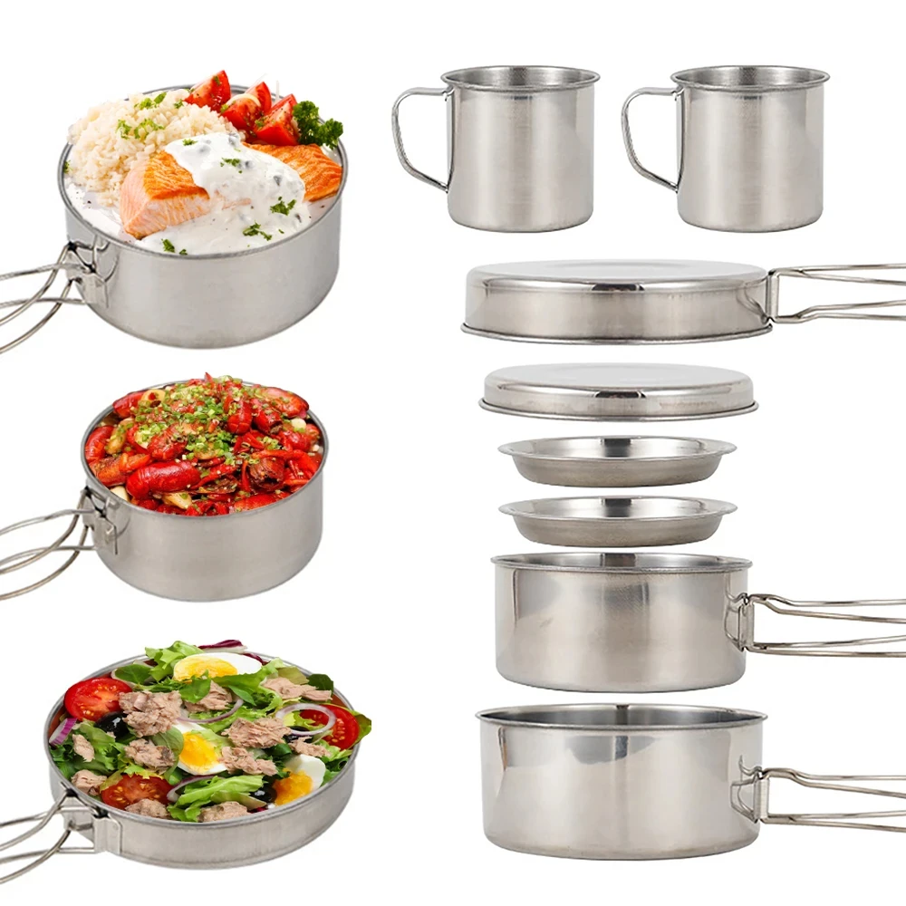 8 pçs/set panelas de acampamen - Camping Outdoor Cooking Equipment avaliação e preço